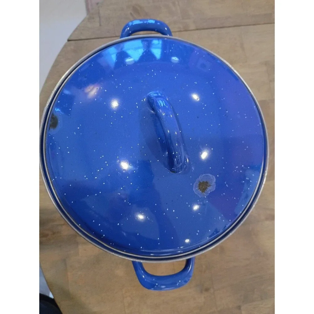 Blue Enamelware Pasta Strainer/Steamer 7.5 Inches Tall, 9.75 Inches Wide, 5 Qts?